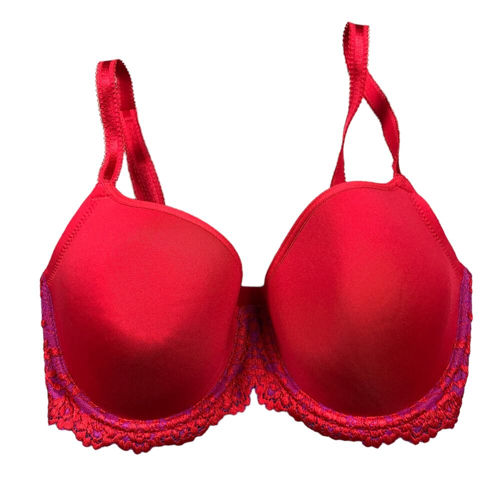 WACOAL Bra T-Shirt Embrace Lace Shirt Bra Size 32D Bold Red Purple Lace 853191